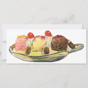 Carte Desserts de nourriture vintage, cerises de banana 