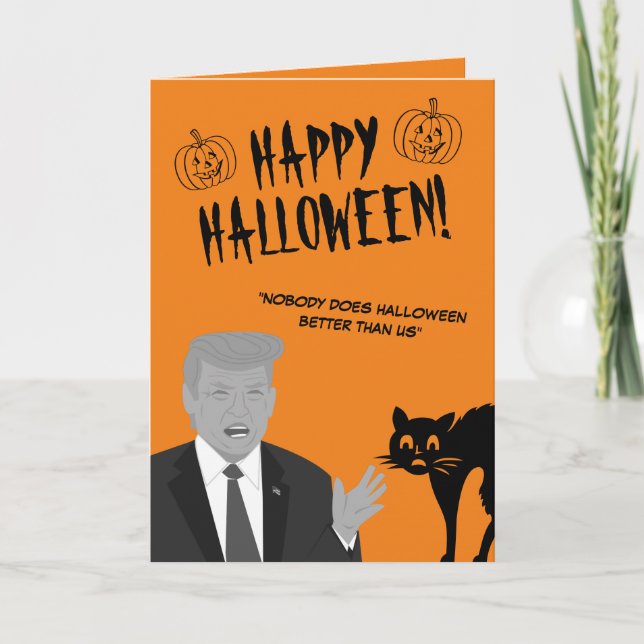 Carte Dessin amusant de Donald Trump sur Happy Halloween (Devant)