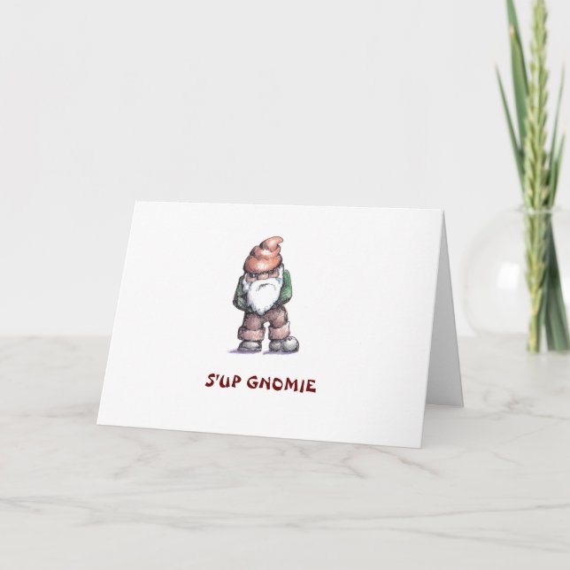 Carte Dessin amusant d'un Gnome, "Vous me manquez" (Devant)