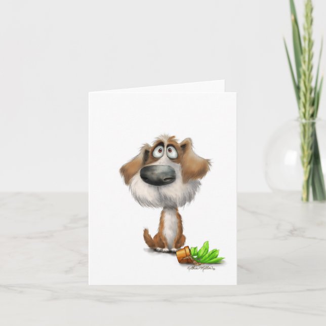 Carte Dessin animé adorable d'un chien hirsute coupable (Devant)