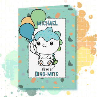 Carte Dessin animé de dinosaure drôle pour 3ème annivers