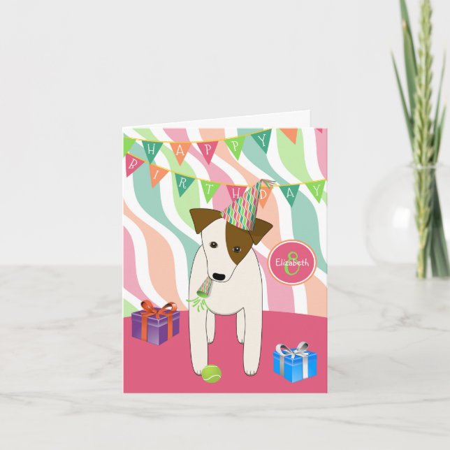 Carte dessin animé pour chien de fête JRT joyeux anniver (Devant)