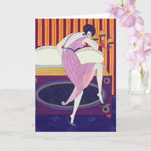 Carte Dessin Art déco de mode par George Barbier Card (Orchidée)