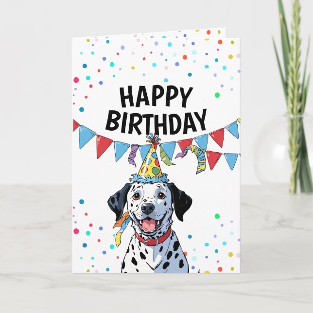 Carte Dessin coloré Confetti Anniversaire dalmate (Devant)