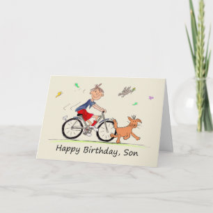 Carte Dessin d'anniversaire d'un garçon à vélo d'équitat