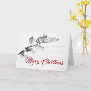 Carte Dessin d'art crayon de Noël Holly Branche Élégant