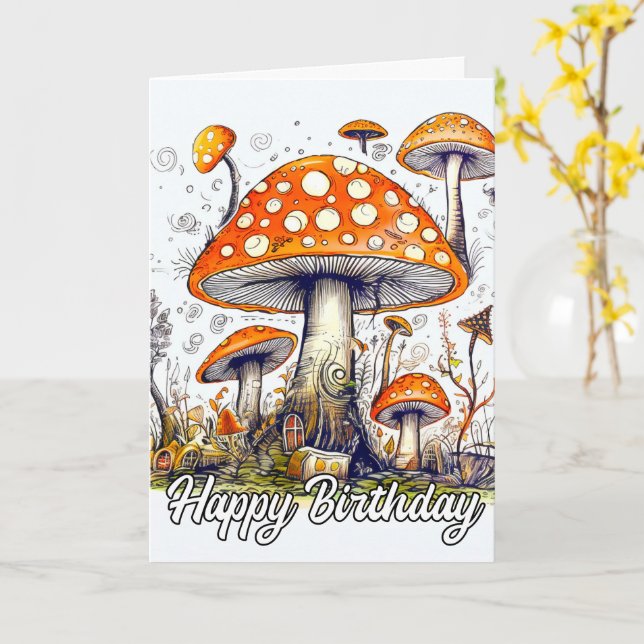 Carte Dessin de champignons forestiers imaginatifs (Fleur jaune)