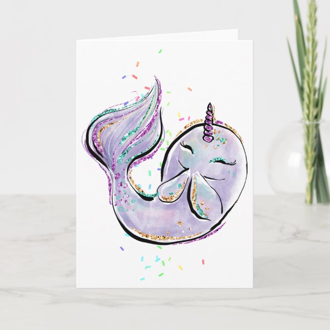 Carte Dessin de Cute Narwhal Kawaii Illustration Ajouter (Devant)