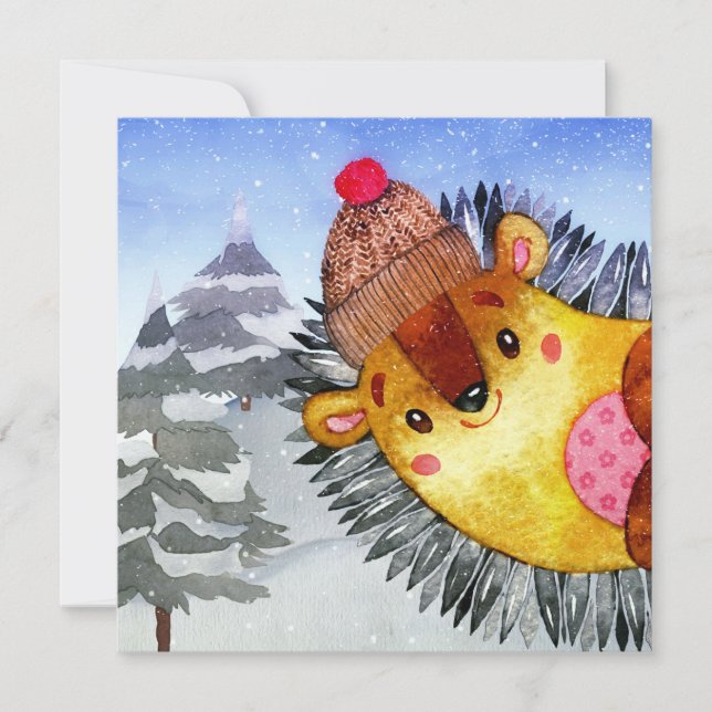 Carte Dessin de hérisson des amis de la forêt d'hiver (Devant)