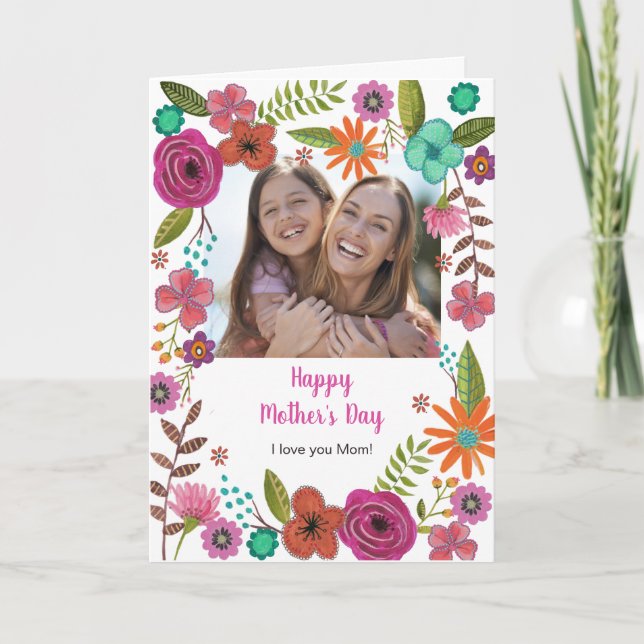 Carte Dessin de jour pour les mères de famille rose flor (Devant)