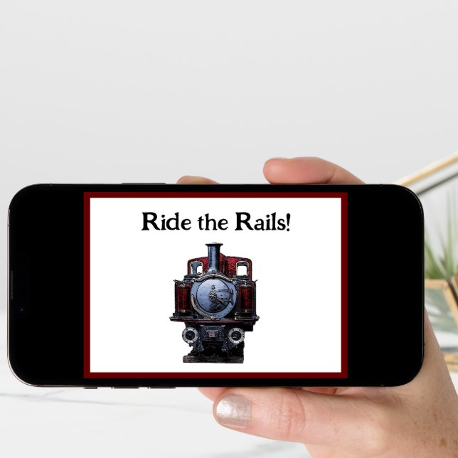 Carte Dessin de locomotives vintage rouge et bleu (Front Digital)