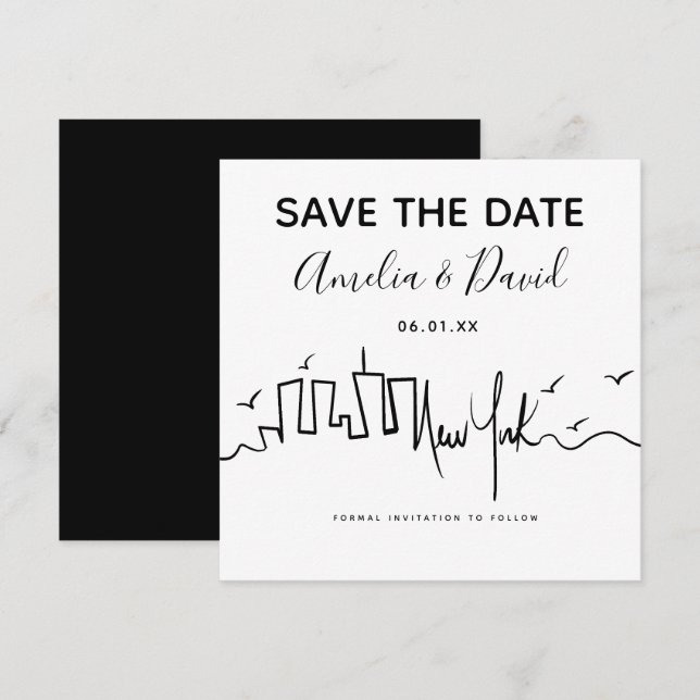 Carte Dessin de script New York Enregistrer la date (Devant / Derrière)