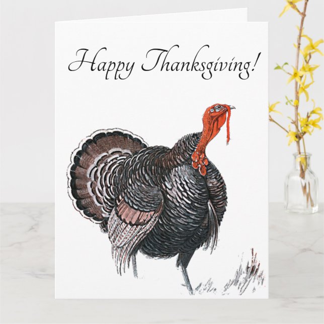 Carte Dessin de Turquie Vintage bon thanksgiving (Fleur jaune)