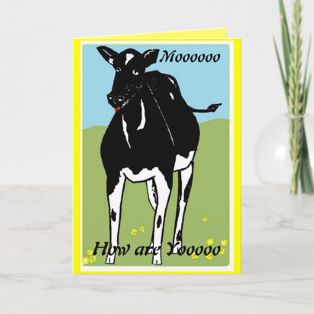 Carte Dessin de vache, disant Mooo, comment allez-vous ? (Devant)
