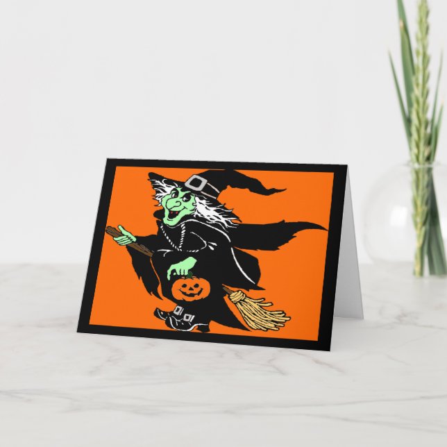 Carte Dessin d'Halloween en vol de sorcière (Devant)