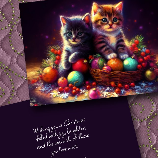 Carte Dessin dur Pastel Noël 2 Chatons Ornements (Créateur téléchargé)