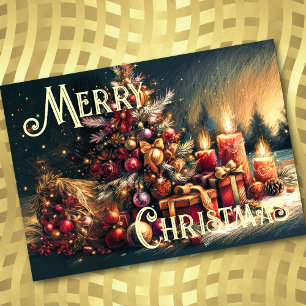 Carte Dessin dur Pastel Noël Arbre de Noël Bougies