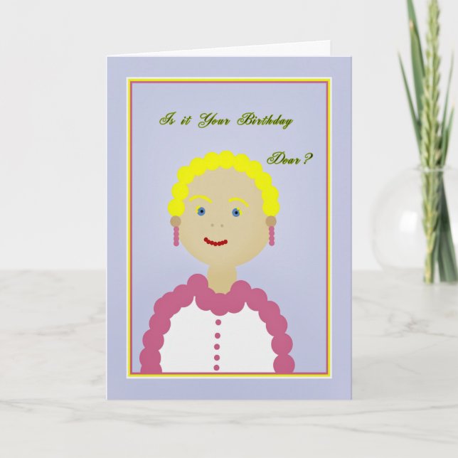 Carte Dessin humoristique d'anniversaire de la Dame Jaun (Devant)
