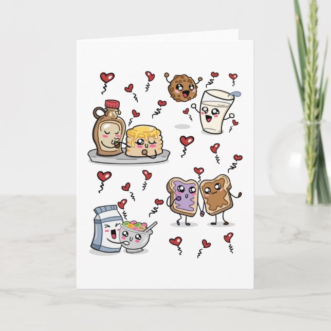 Carte Dessins De Nourriture En Amour Kawaii (Devant)