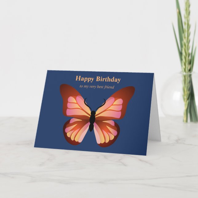 Carte Destinataire personnalisé Papillon orange rose et  (Devant)