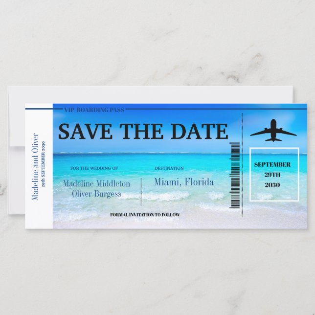 Carte Destination Tropicale Bleue  Mariage Enregistrer L (Devant)