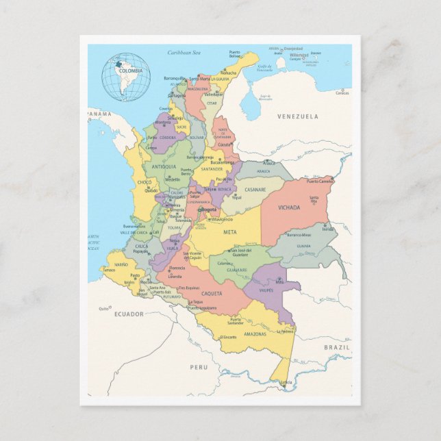 Carte détaillée de la Colombie (Devant)