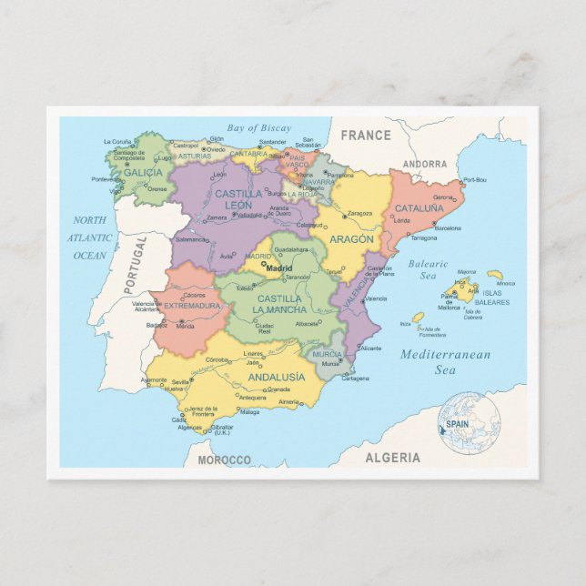 Carte détaillée de l'Espagne (Devant)