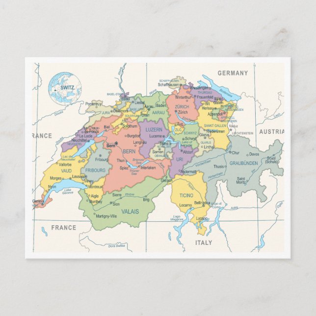 Carte détaillée des régions de Suisse (Devant)