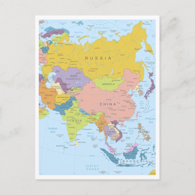 Carte détaillée du continent asiatique (Devant)