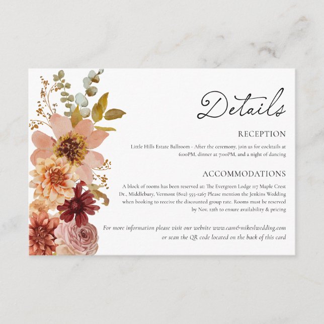 Carte Détails du Mariage de automne Terracotta (Devant)