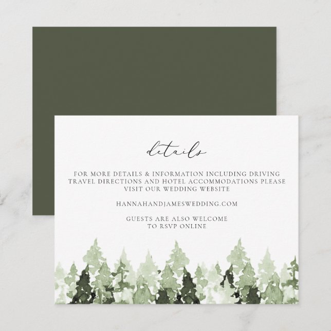 Carte Détails du Mariage de l'Arbre à Pins Vertes  (Devant / Derrière)