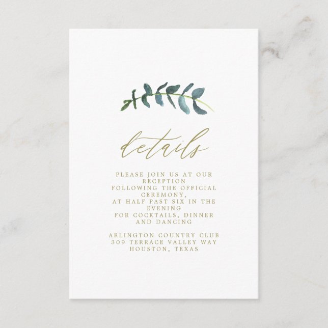 Carte Détails du Mariage feuille aquarelle (Devant)