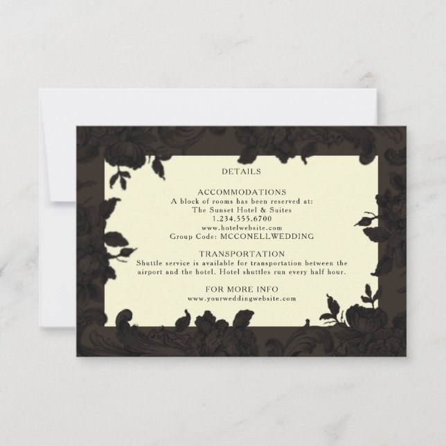 Carte Détails du mariage floral brun foncé (Devant)