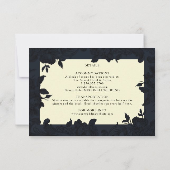 Carte Détails du mariage floral orné de bleu foncé (Devant)