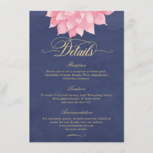 Carte Détails du Mariage Navy Blush Gold Floral Da
