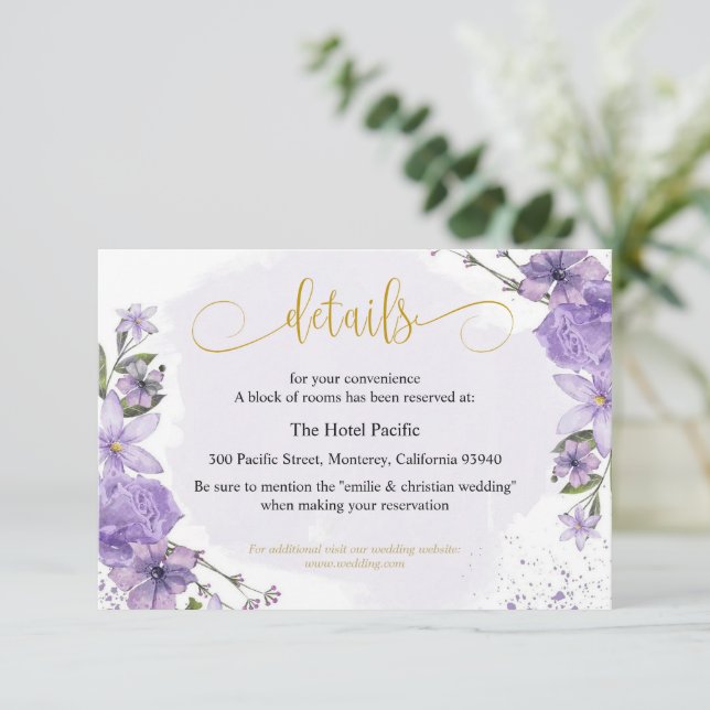 Carte Détails Lavender Purple et Gold Lilac (Debout devant)