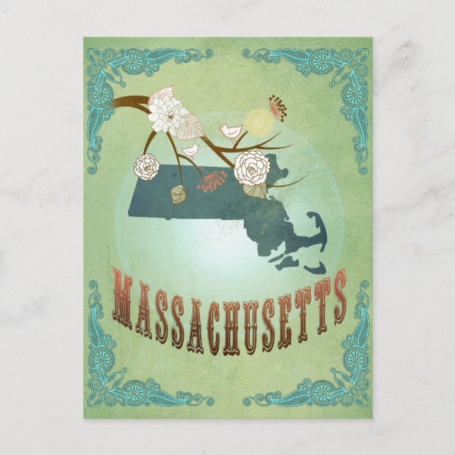 Carte d'état du Massachusetts - Vert (Devant)