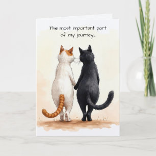 Carte Deux amis chats marchent pour l'anniversaire