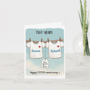 Carte "Deux ans d'amour" Tee coton 2e anniversaire