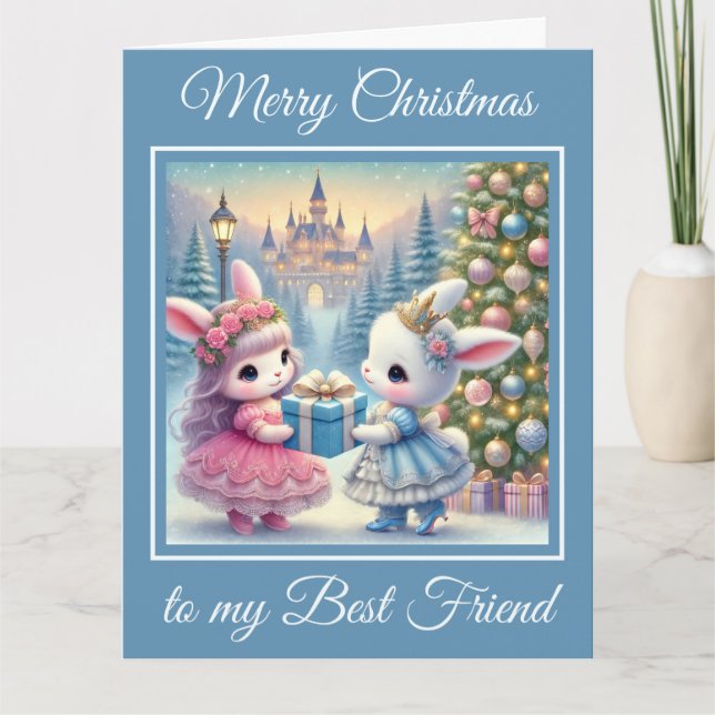 Carte Deux bébés lapins Meilleurs amis Noël (Devant)