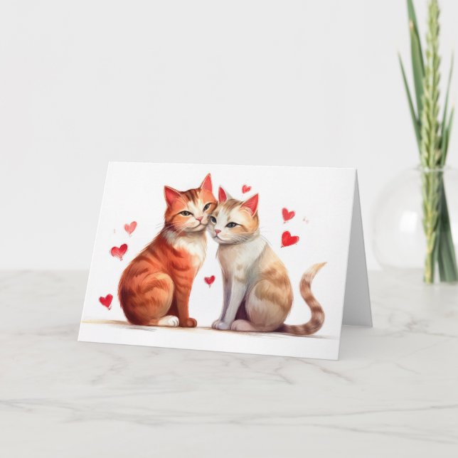 Carte Deux chats câlin pour la fête de Valentines (Devant)