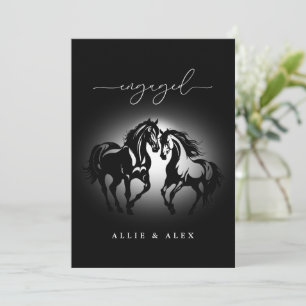 Carte Deux chevaux en amour noir blanc couple fiançaille