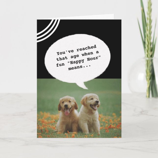 Carte deux chiens Bonne heure Vieille Amusante Anniversa (Devant)