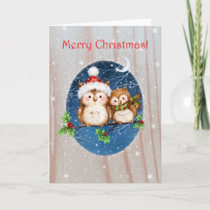 Carte Deux Chouettes en Branche, Joyeux Noël