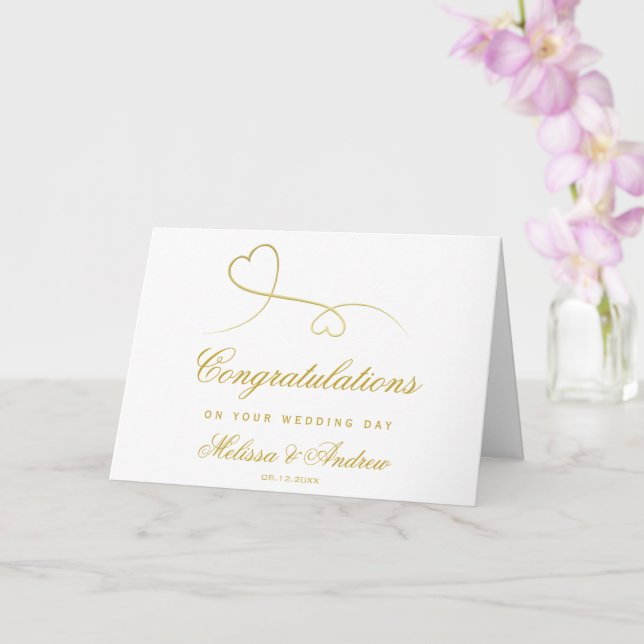 Carte Deux Coeurs Or Élégants | Félicitations Mariages (Orchidée)