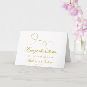 Carte Deux Coeurs Or Élégants   Félicitations Mariages