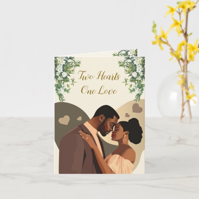 Carte Deux Coeurs, Un Couple Africain-Américain Amoureux (Fleur jaune)