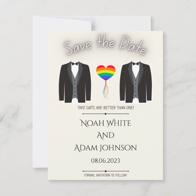 Carte Deux costumes mariage gay Enregistrer la date (Devant)
