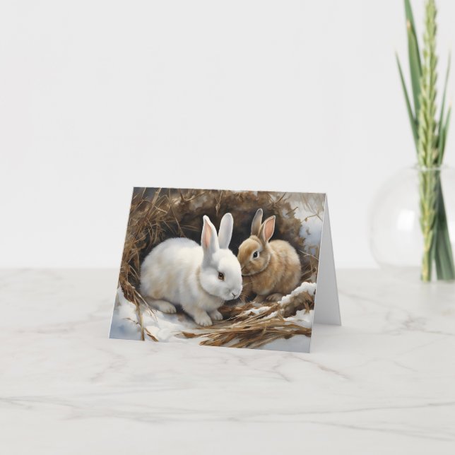 Carte Deux lapins mignons blottis dans la couverture de  (Devant)