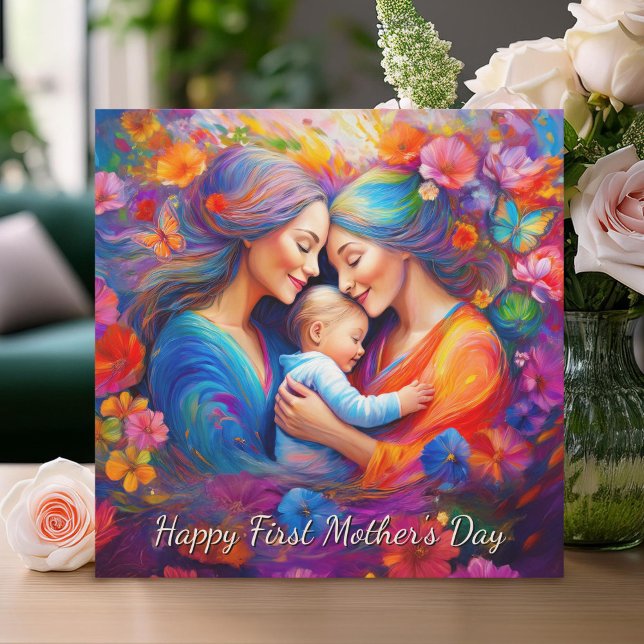 Carte Deux mamans avec leur bébé Fête des mères (Créateur téléchargé)